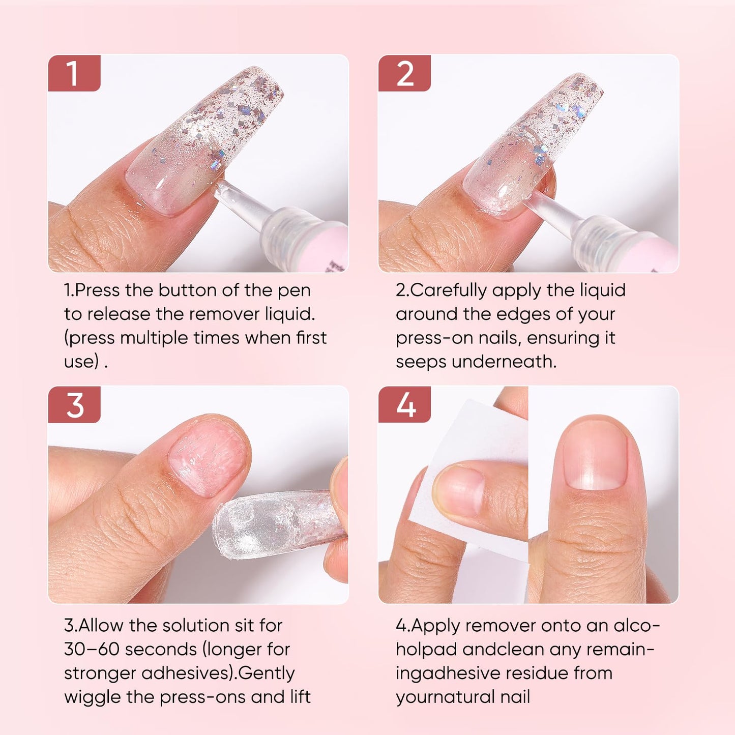 SASSYTIP Nail Glue Remover Pen for Press On Nails,Nail Polish Remover Click & Remove Design, Acetone-Free Gentle Formula for Fake Nails & Nail Glue, 0.11 fl.oz. (4 PCS)