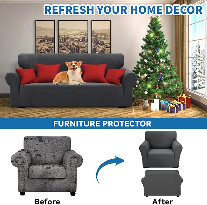 XINEAGE 2026 New Stretch Armchair Covers 1 Piece Chair Slipcovers Chair Protector for Living Room Thick Soft Chair Cover with Elastic Bottom Couch Cover for Pets Kids (31"-46", Dark Gray)