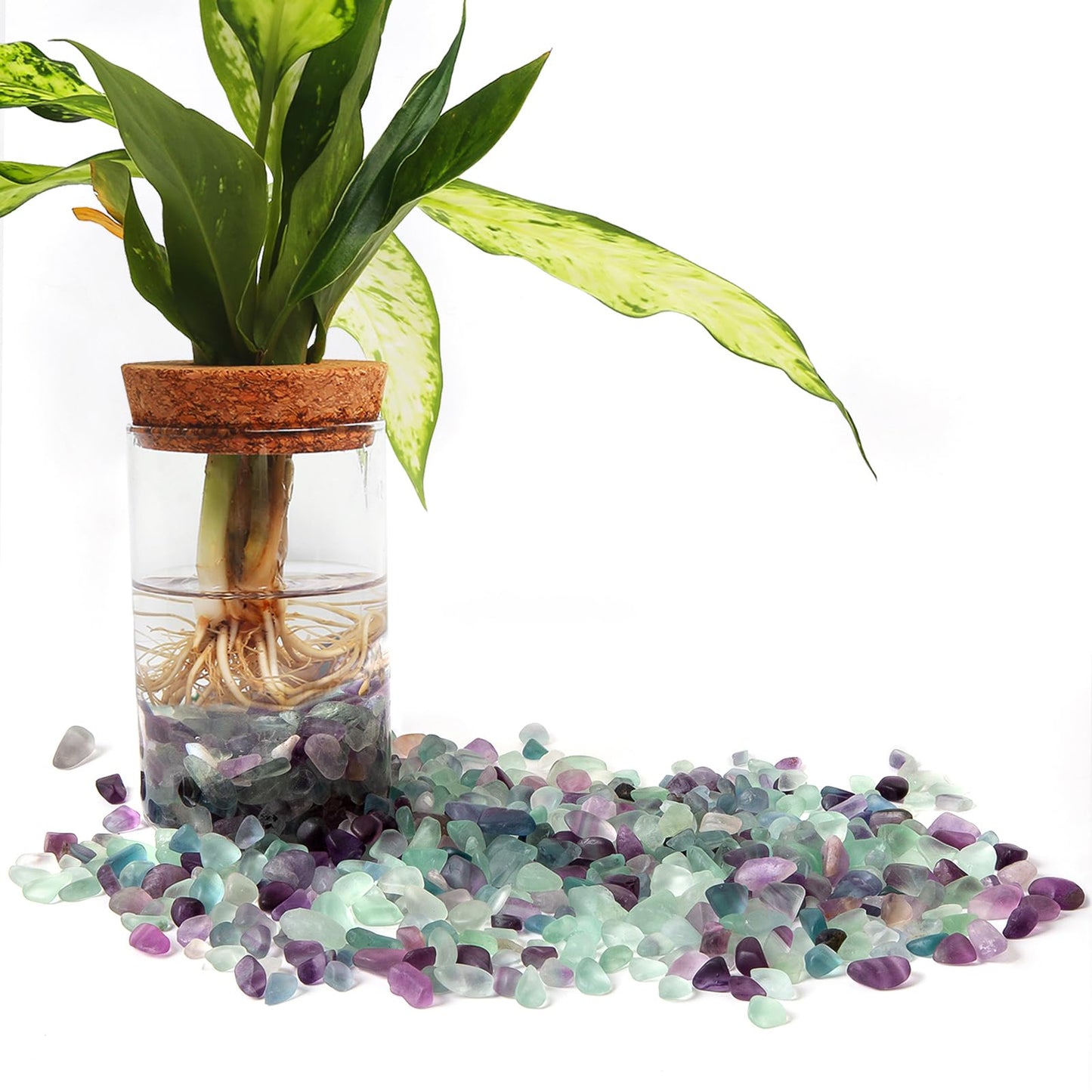 QICQDRAM Polished Fluorite Gravel Rocks Bulk 0.9 Lb/405g Natural Tumbled Crystal Chips Decorative Pebbles for Home Decoration & Fish Turtle Tank, Vase Filler, Plants Decor