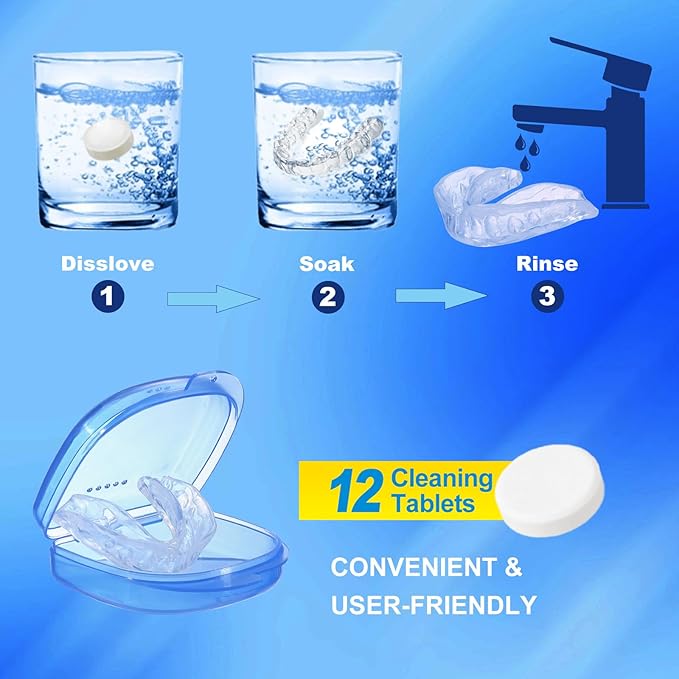 Mouth Guard for Grinding Teeth at Night, Night Guards for Teeth Grinding, Mouthguards for Grinding of Teeth, Mouth Guard for Clenching Teeth at Night with 12 Cleaning Tablets