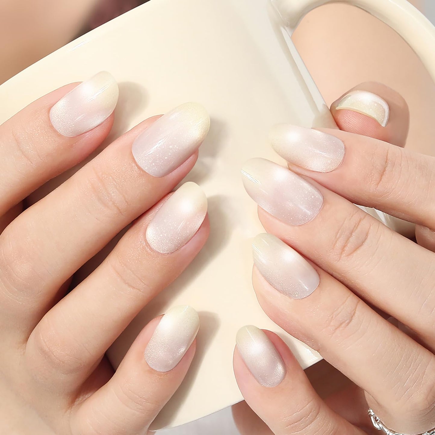 Press on Nails Short Oval Ombre 2 Pack, Light Guava | Rust Olive Glitter Nail Press ons- 60Pcs Stick on Nails Kit, Reusable False Nails for Women (L2224_2152)