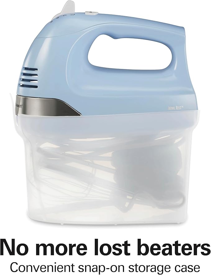 Hamilton Beach 6-Speed Electric Hand Mixer with Whisk, Dough Hooks and Easy Clean Beaters, Powerful 275 Watt Motor, Snap-On Storage Case, Blue