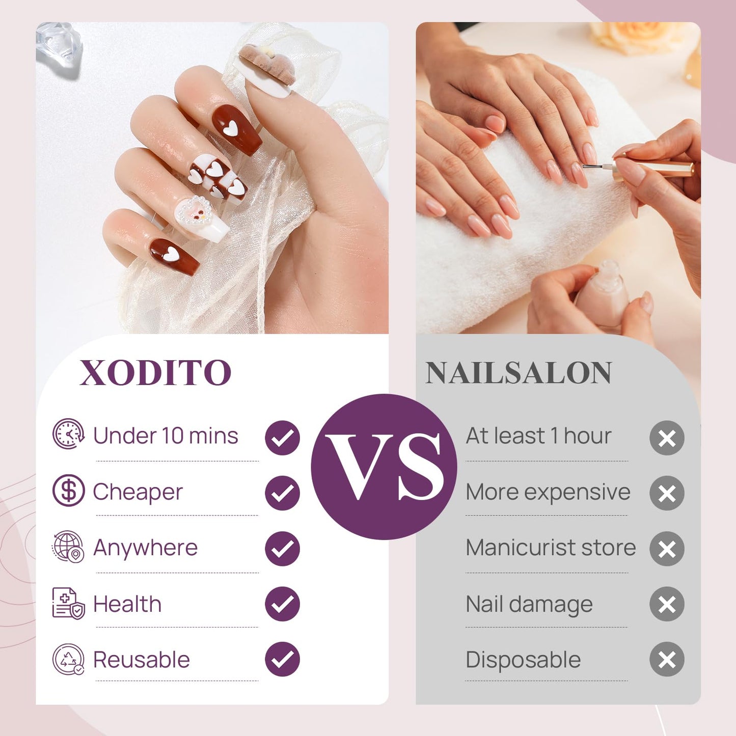 XODITO Fake Nails Set Brown White Long Medium Square Cute 3D Bear Love False Nail Tips, Press On Nails, Artificial Art Nails Finger Manicure for Women and Girls(CDJ0003-S)