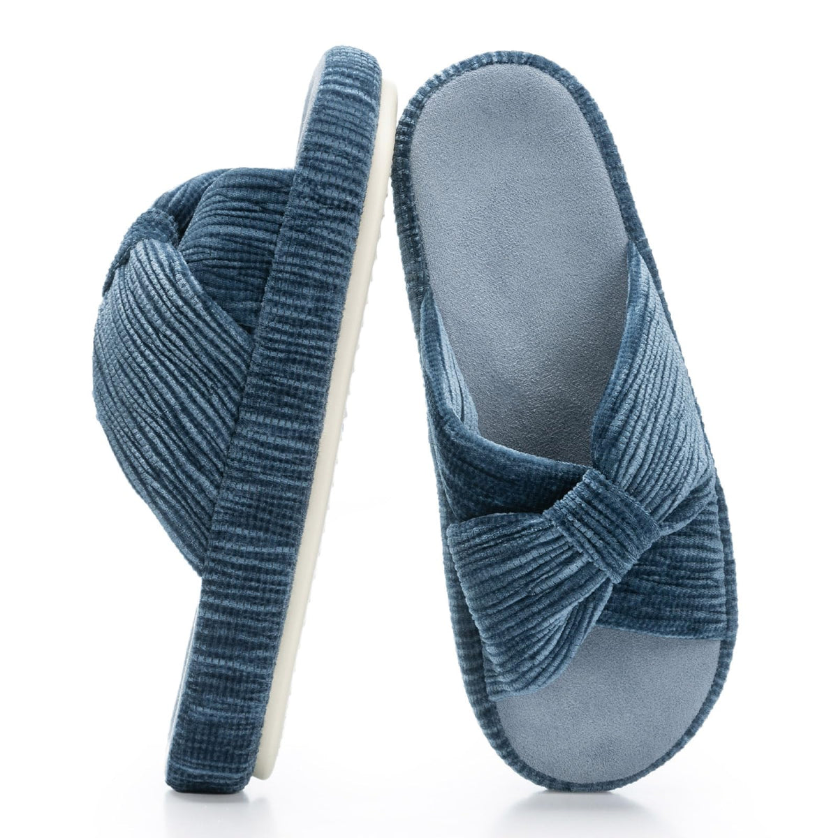 Slippers for Women Memory Foam House Bedroom Bow Crossbands Pearlescent Slipper Shoes Comfy Trendy Gift Slippers Blue Size 11 12 10.5