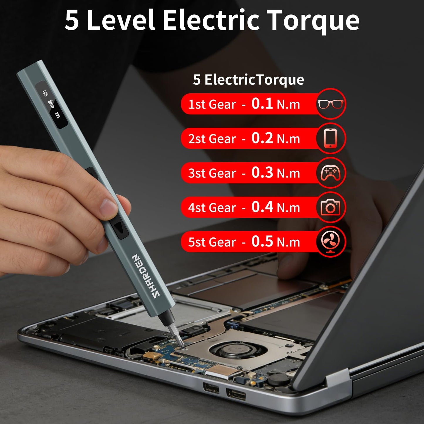 SHARDEN 29 IN 1 Upgraded MIni Electric Screwdriver, 24 S2 Preicison Bits, 5-gear Torque Adjustment, with screen, Power Screwdriver Repair Tool Kit for PC, Electronic. Tech