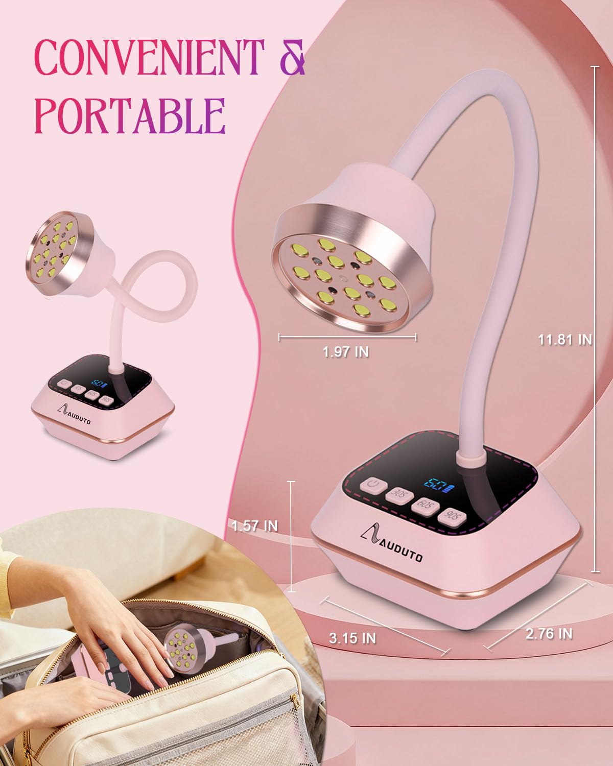 Auduto UV LED Nail Lamp for Gel Nails Polish, Flash Cure 36W Rechargeable Cordless Gooseneck Mini Nails Light, Quick Dryer with Timers Smart Sensor Ambient Lighting, Home DIY & Professional