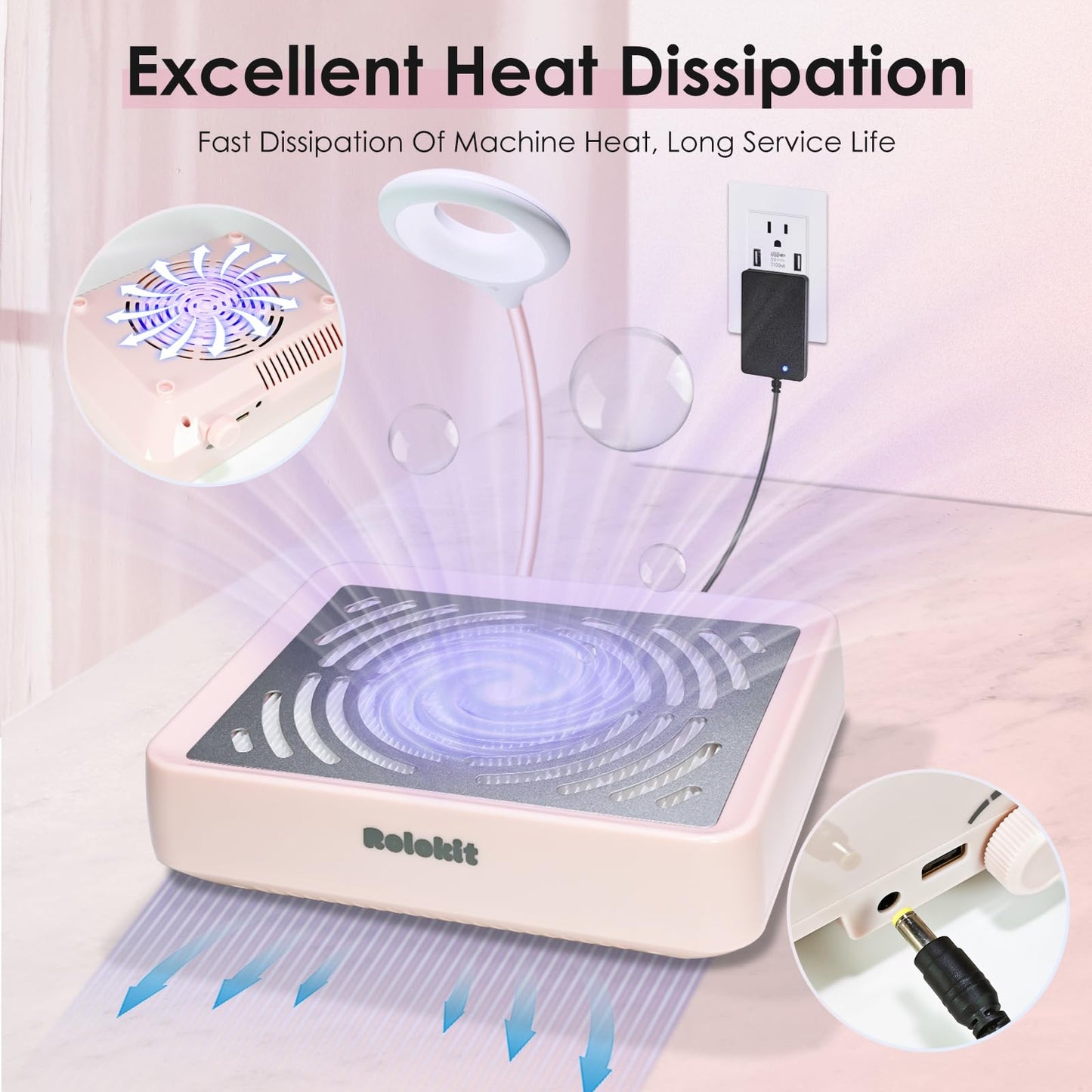 Nail Dust Collector with Lamp&50pcs Disposable Filter&Dusting Brush, Electric Nail Vacuum Cleaner Dust Fan Suction Machine for Manicure Acrylic Gel Nails Polishing, Low Noise,Salon Home
