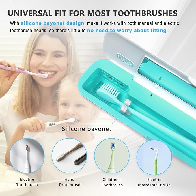 UV-C Toothbrush Sanitizer Case for Travel, Portable Sanitizer and Holder Universal Fits Electric and Manual Brush Heads, Smart Automatic Operation