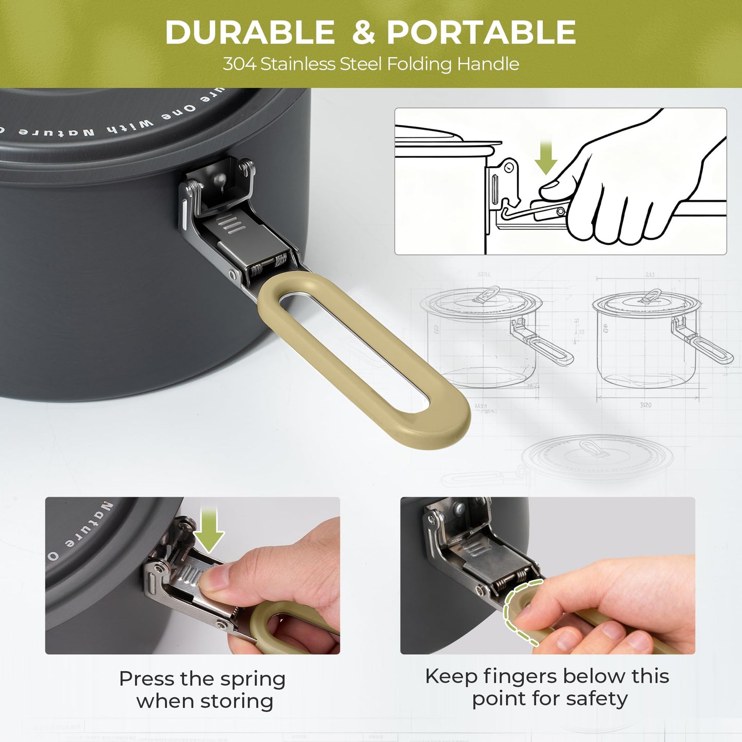 Alocs Camping Cookware, Portable Non-Stick Camping Pan Set with Enhanced Handle, Ideal for Outdoor Kitchen, Picnic, Hiking and Fishing