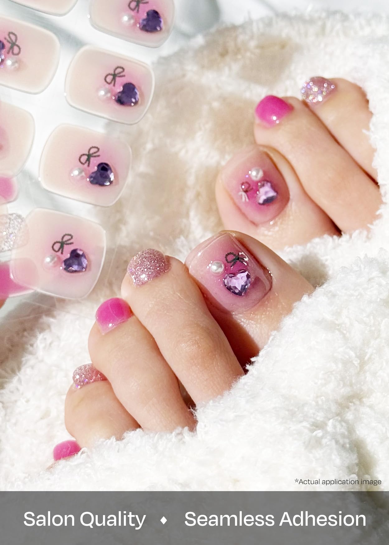 ohora Semi Cured Gel Pedi Strips (P Pink Bell) - Works with Any Lamps, Salon-Quality, Long Lasting, Easy to Apply & Remove - Includes 2 Prep Pads, Nail File & Wooden Stick