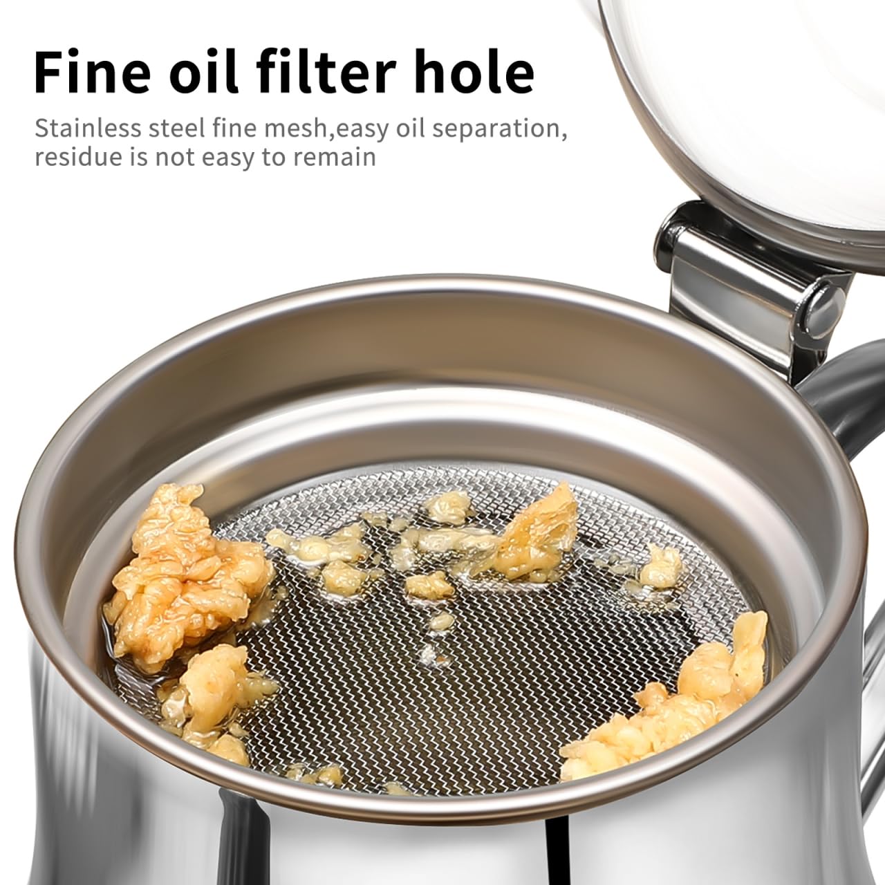 Yardwe Stainless Steel Oil Filter Pot - 24Oz Oil Dispenser with Fine Mesh Strainer for Kitchen Storage and Grease Container