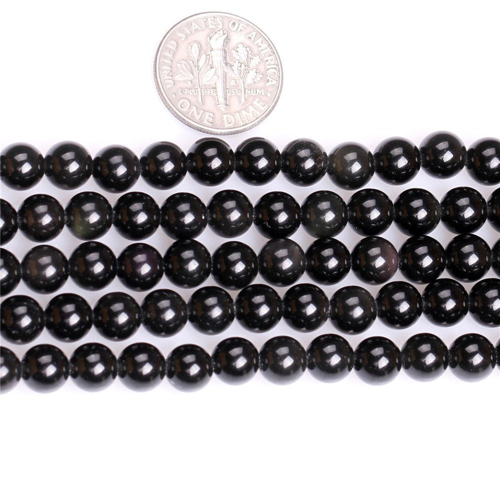 6mm Natural Black Obsidian Beads Round Gemstone Loose Beads for Jewelry Making (58-62pcs/strand)
