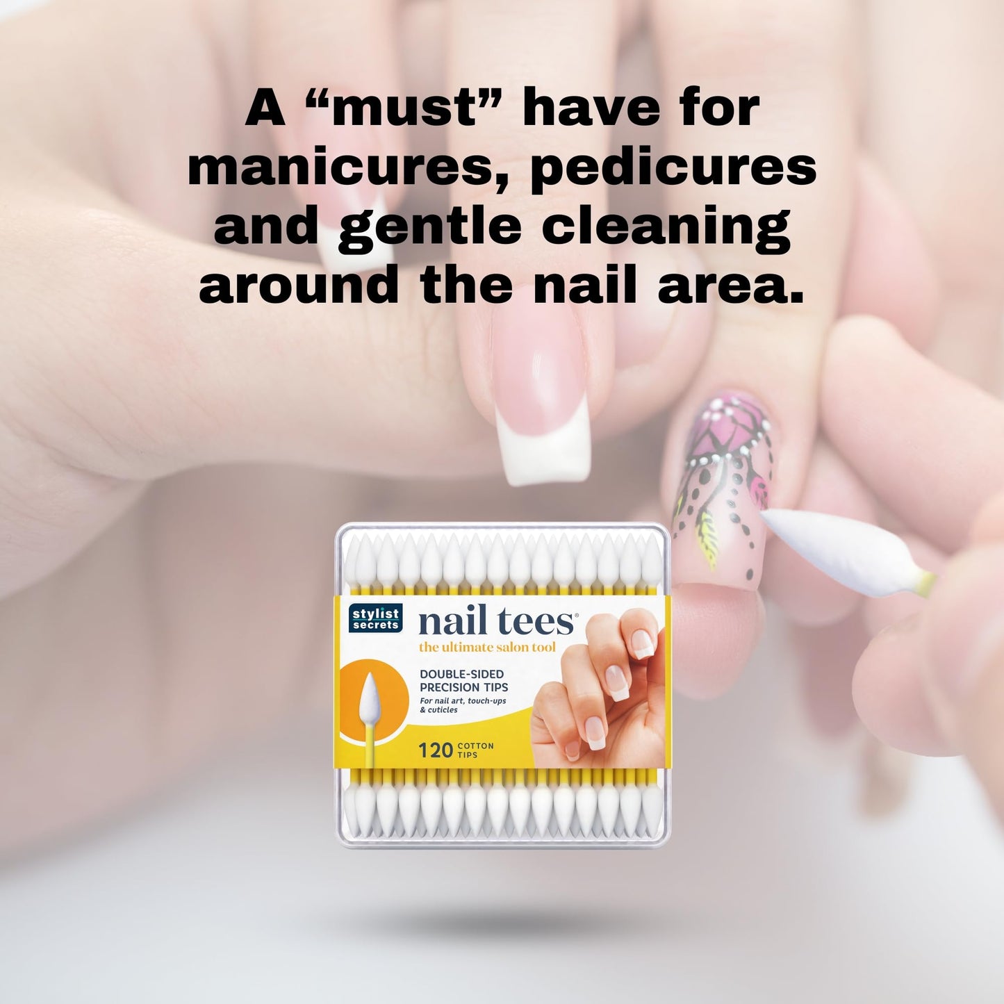 Fran Wilson NAIL TEES COTTON TIPS 120 Count (3 PACK) - The Ultimate Nail Tool, Multi-Purpose Double-sided Swabs with Pointed Ends for Precise Touch-ups and the Perfect At-Home Manicure & Pedicure