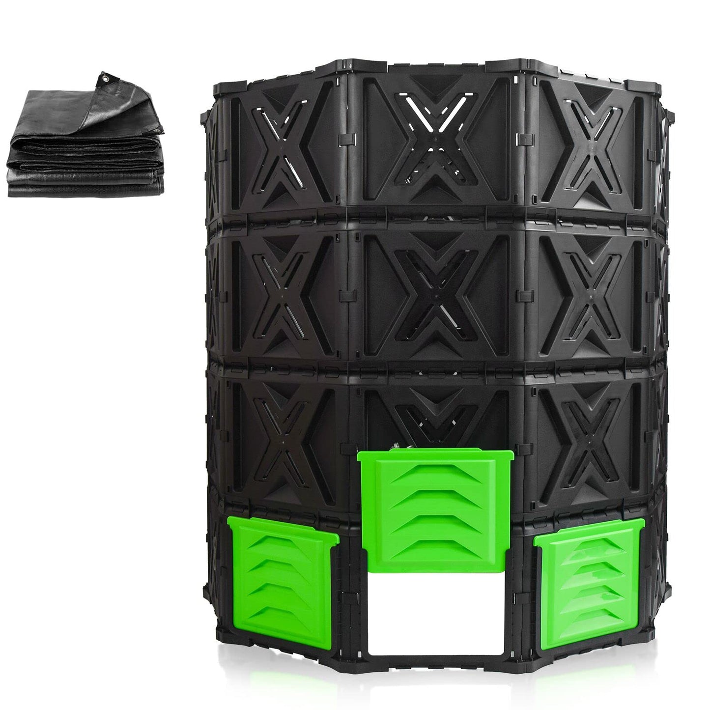 SQUEEZE master XXL Large Compost Bin Outdoor- 720L /190 Gallon-Easy Assembly-No Screws-Sturdy& Durable-Green Door