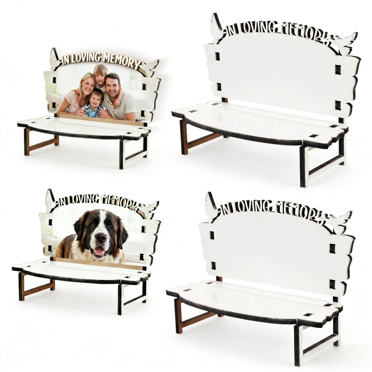 STOBOK 4Pcs Sublimation Bench Blanks, Wooden Photo Frame Ornament Heat Transfer White Bench Shaped Tabletop Display for Memorial Decor and DIY Keepsake Crafts, 7.09 x 11.02 x 5.71 in