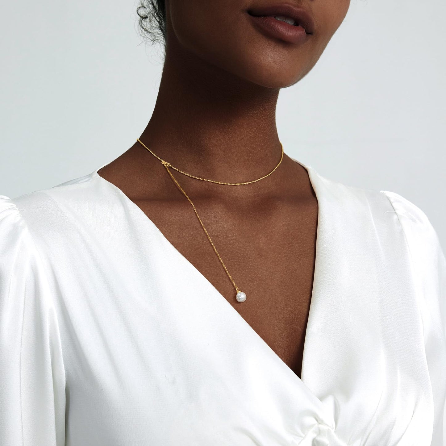 Luxval Long Pearl Necklaces Dainty Gold Pearl Lariat Necklace Stack Prom Drop Dangle Statement Adjustable Necklace Trendy Simple Pearl Choker Y-Shaped Chain Wedding Women's Jewelry Set Gift
