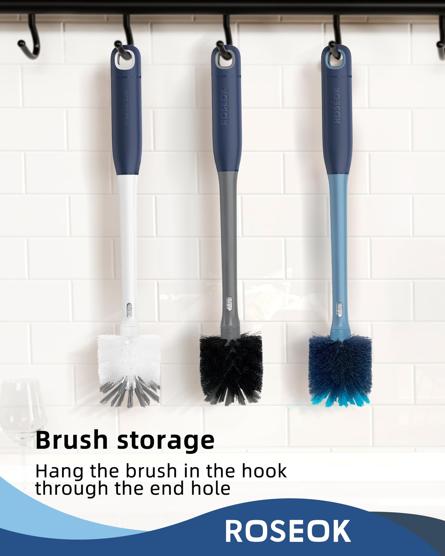 ROSEOK 2in1 Bottle Scrubbing Brush with Straw Brush has Long and Comfortable Handle, Cleaning Glass, Sports Bottle, Coffee Mug,1 Pack, Grayish Blue