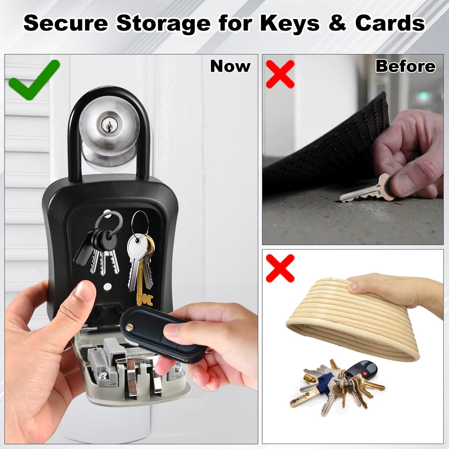 Locilot L Large Key Lock Box, 4.5”x3.7”x1.5” Waterproof Kirsite Combination Lockbox for Keys Outdoor, Portable Key Lock Box Wall Mount with Code (L Size, Gray)