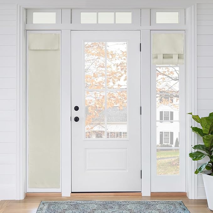 RYB HOME Sidelight Door Curtain - Full Privacy Protect Thermal Insulated Glass Window Drapes for Patio Front French Door Living Room, W12 x L69 inch, 1 Panel, Light Beige