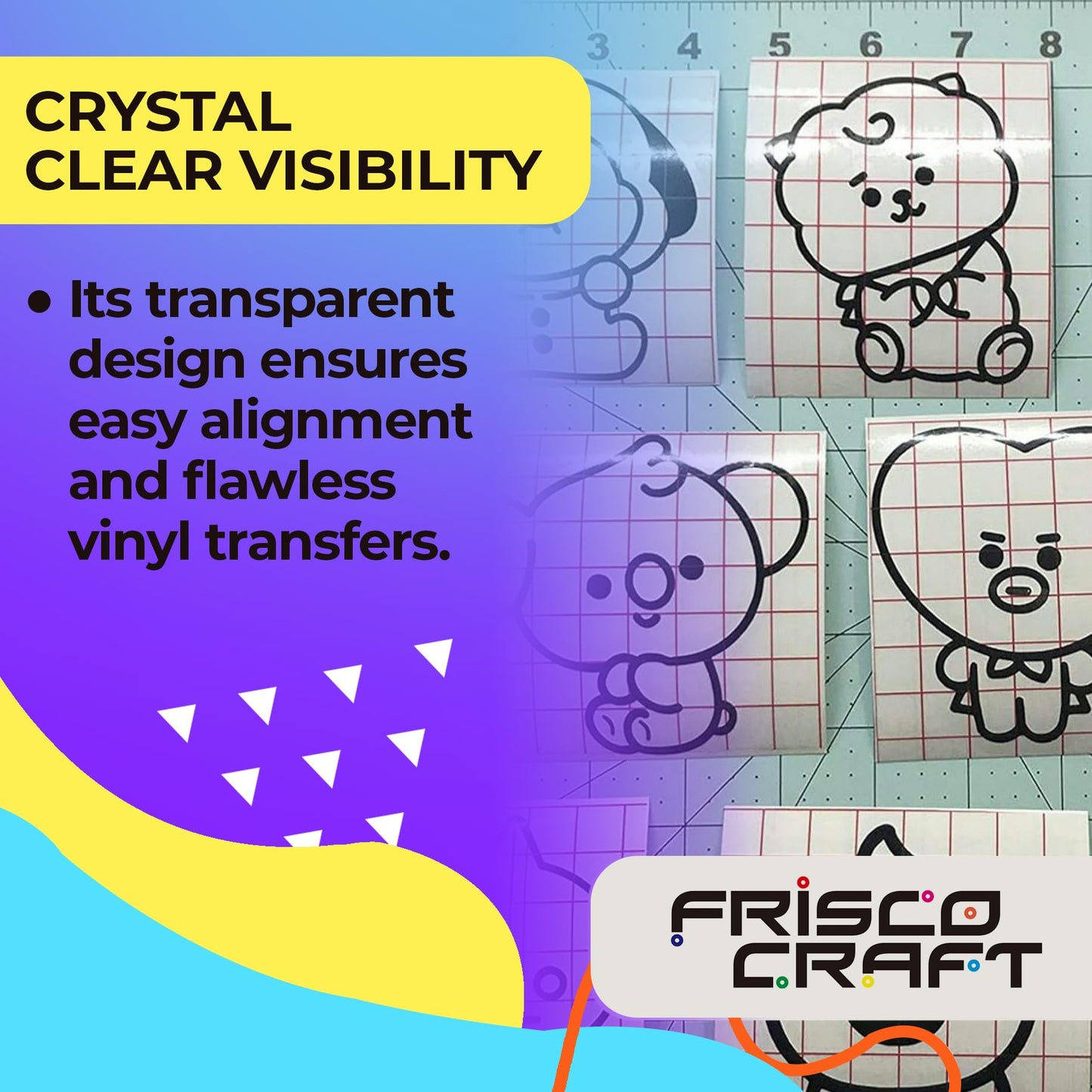 Frisco Craft Premium Tack Transfer Tape for Vinyl - with Alignment Grid & Paper Backing - Perfect for Self Adhesive Vinyl for Signs, Decals, Holographic & More (Red Grid, 12" x 50 ft)