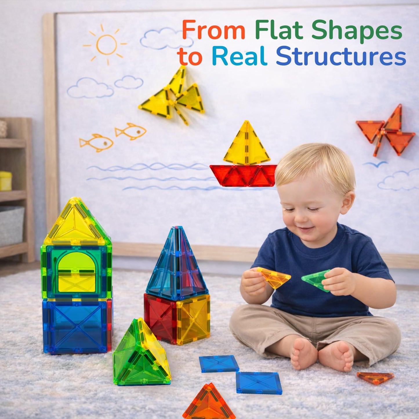 LATI Magnetic Tiles Starter Set for Kids,Beginner Magnetic Building Blocks for Early Learning, Build in 2D & 3D, Open-Ended STEM Building Toy,Easy to Start for Early Builders,Toy Gift for Ages 3–6