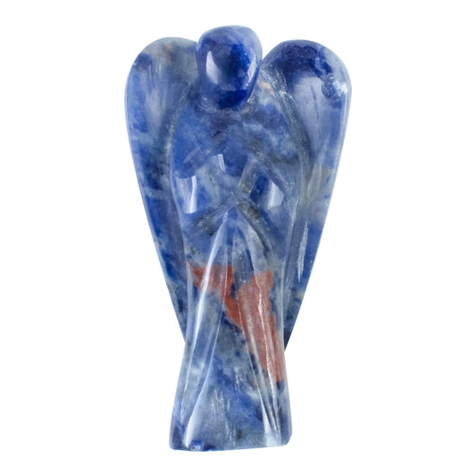 "Sodalite Gemstone Guardian Angel Healing Crystal, Hand Carved Pocket Angel Figurine Crystals for Positive Energy, Handmade Mini Statue for Love, Peace & Healing, Natural Gemstone Healing Figurine"