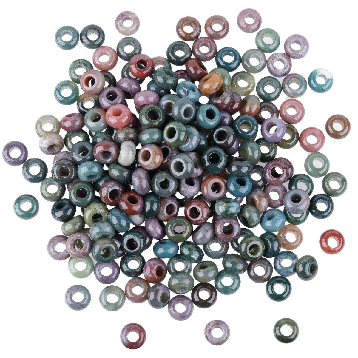 mookaitedecor 25 Pcs Indian Agate Large Hole Beads Stone Rondelle Gemstone Loose Beads for Jewelry Making, Bracelet, Macrame Projects, DIY Crafts, 8x14 mm