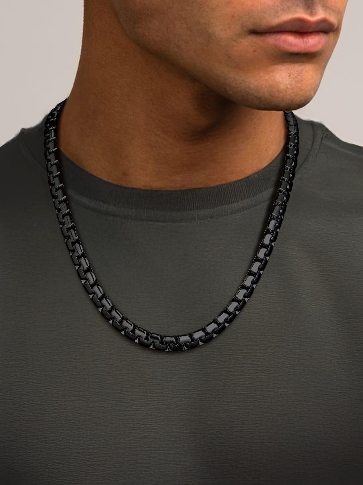 PROSTEEL Black Stainless Steel Necklace for Men 8mm Non Tarnish & Hypoallergenic Long Chain Hip Pop Jewelry