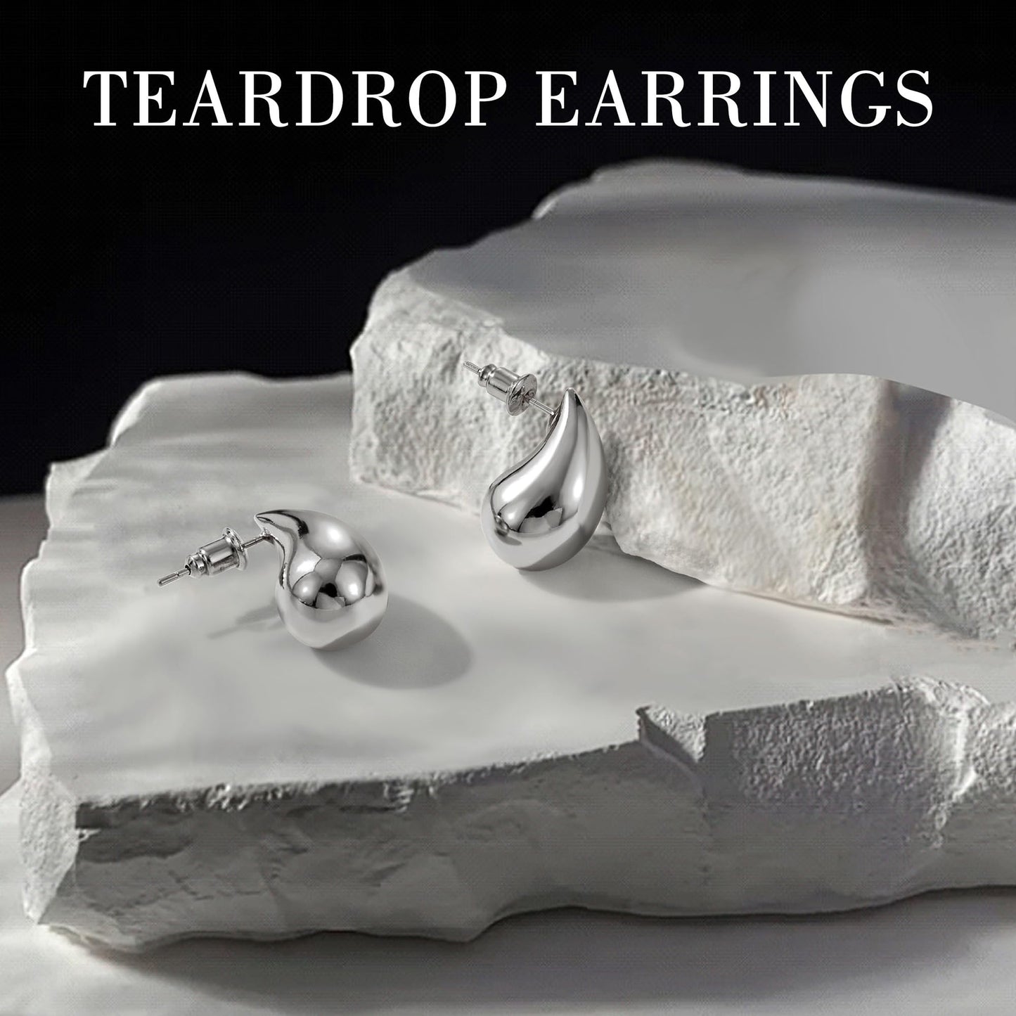 Gacimy Silver Tone Teardrop Earrings Dupes for Women, Chunky Drop Earrings for Women with 925 Sterling Silver Post, 0.7 Inches