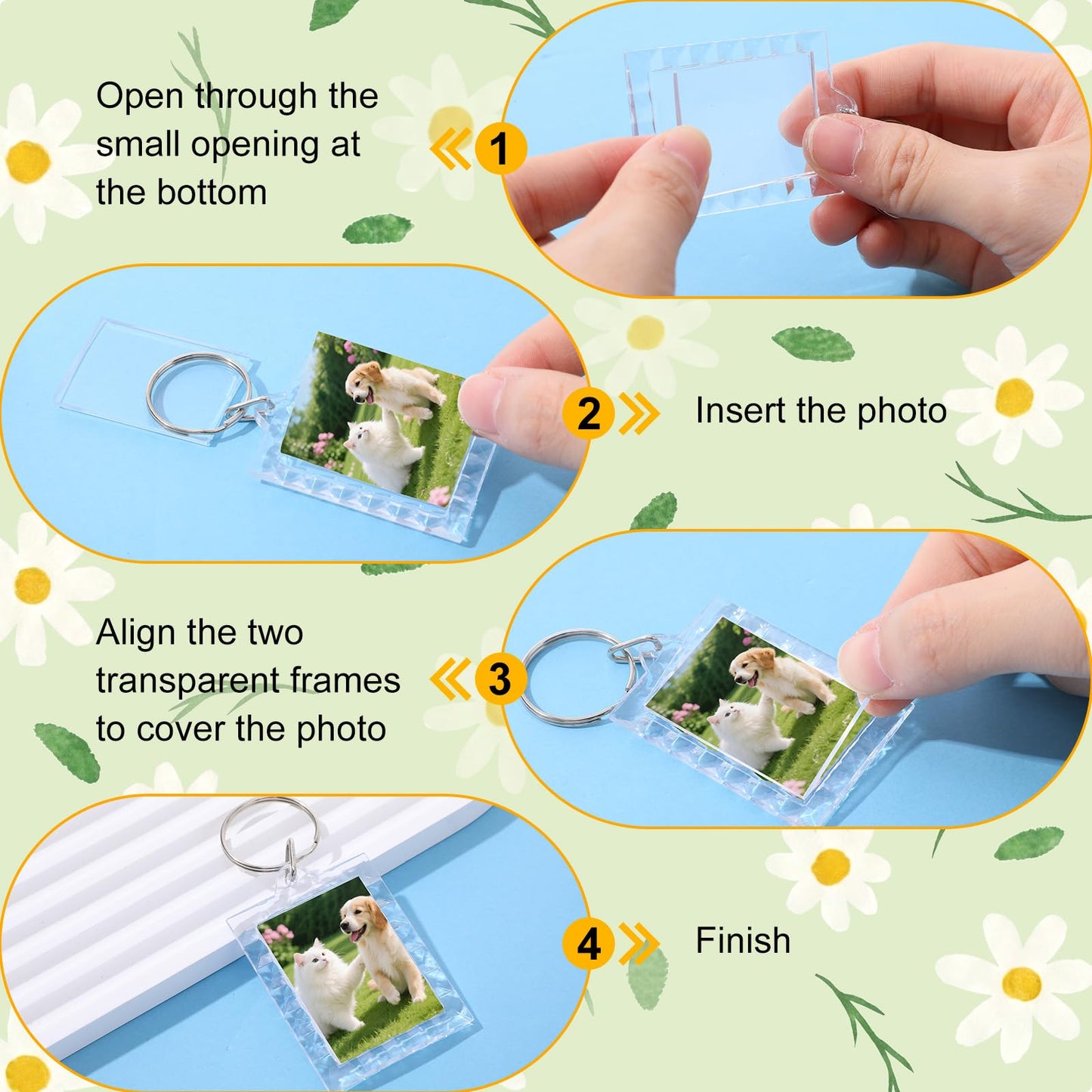Yaomiao 25 Set Acrylic Photo Keychain with Tassel Clear Blank Custom Keychain Frame Holder Insert Picture Keyring Making Kit (Wavy Rectangle)