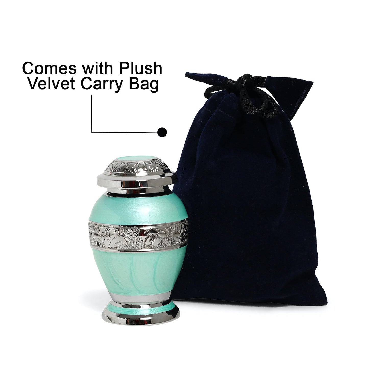 THE ASCENT MEMORIAL Azure Blue Engraved Small Keepsake Urn for Funeral Ashes Men Women | Ocean Blue Mini Cremation Urns for Human Remains | Velvet Carry Bag | Paper Funnel | Gift Box