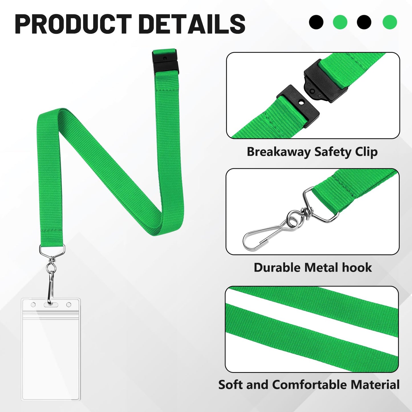 WEZEBEL 24-Pack Green Breakaway Lanyards with Waterproof Badge Holders, Polyester Neck Straps for ID Cards, Events, Office, and Schools