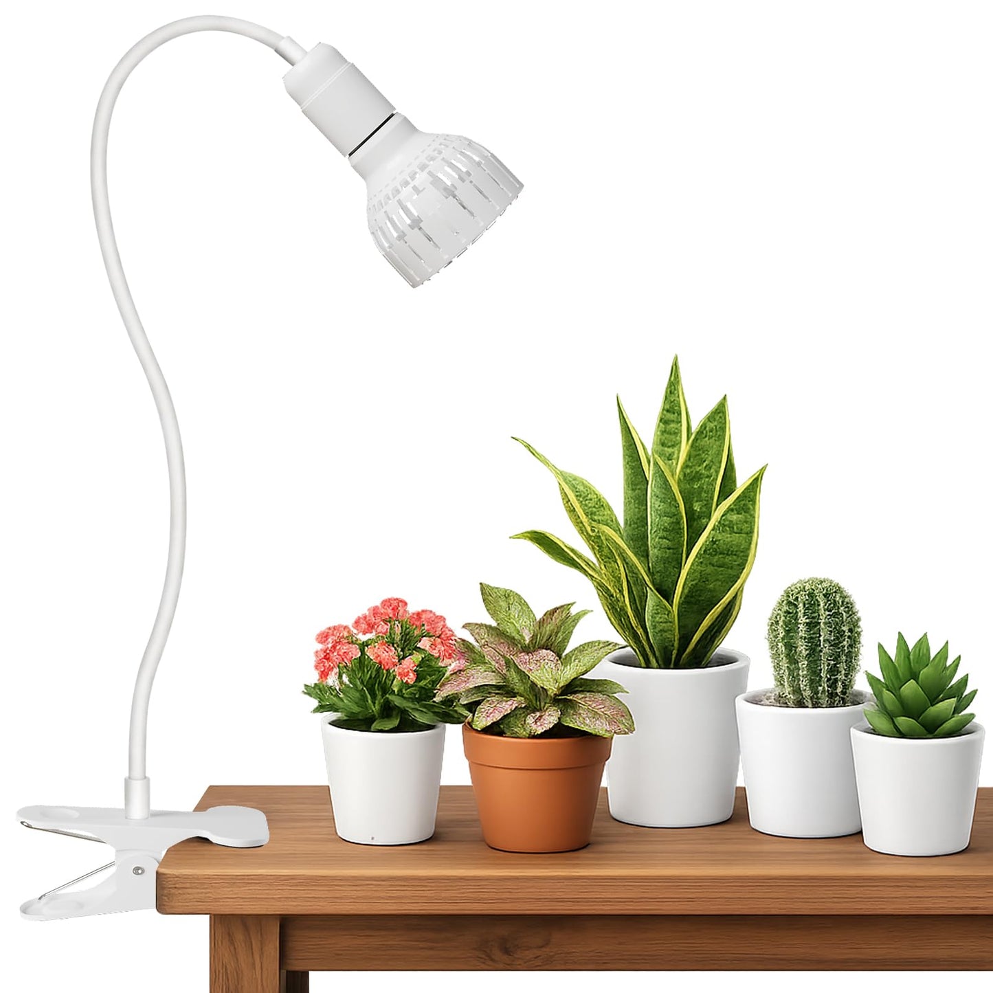LED Grow Light, 5000K White Full Spectrum Clip-on Gooseneck Plant Lamp for Indoor Desk Plants Growing with 4/8/12H Timer, Bulb Replacement & Smart Plug Compatible(12W Equivalent 80W)
