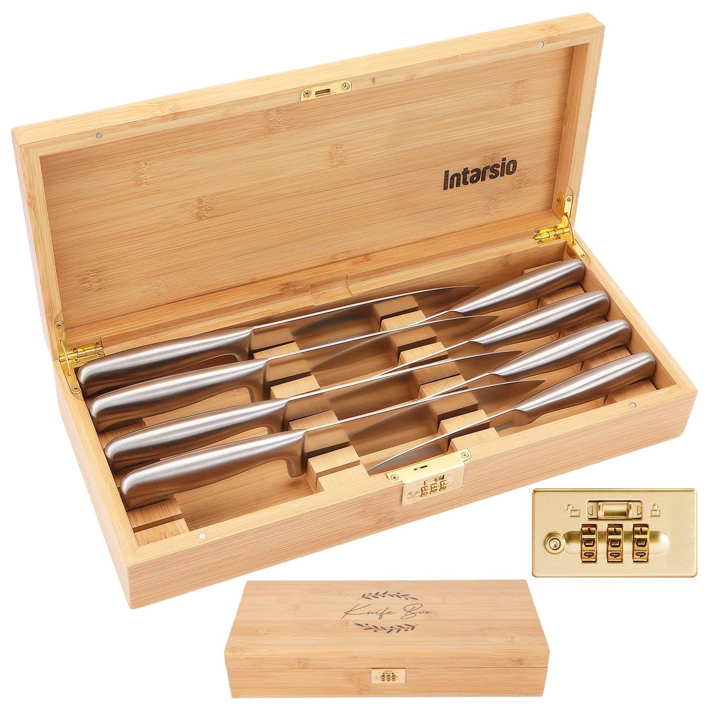 Upgraded Lockable Large Bamboo Knife Storage Box with Magnetic Removable Knife Blocks for Easy, Quick and Safe Culinary Tools Storage, Keyless Kitchen Combination Lock Box, Great Kitchen Gifts