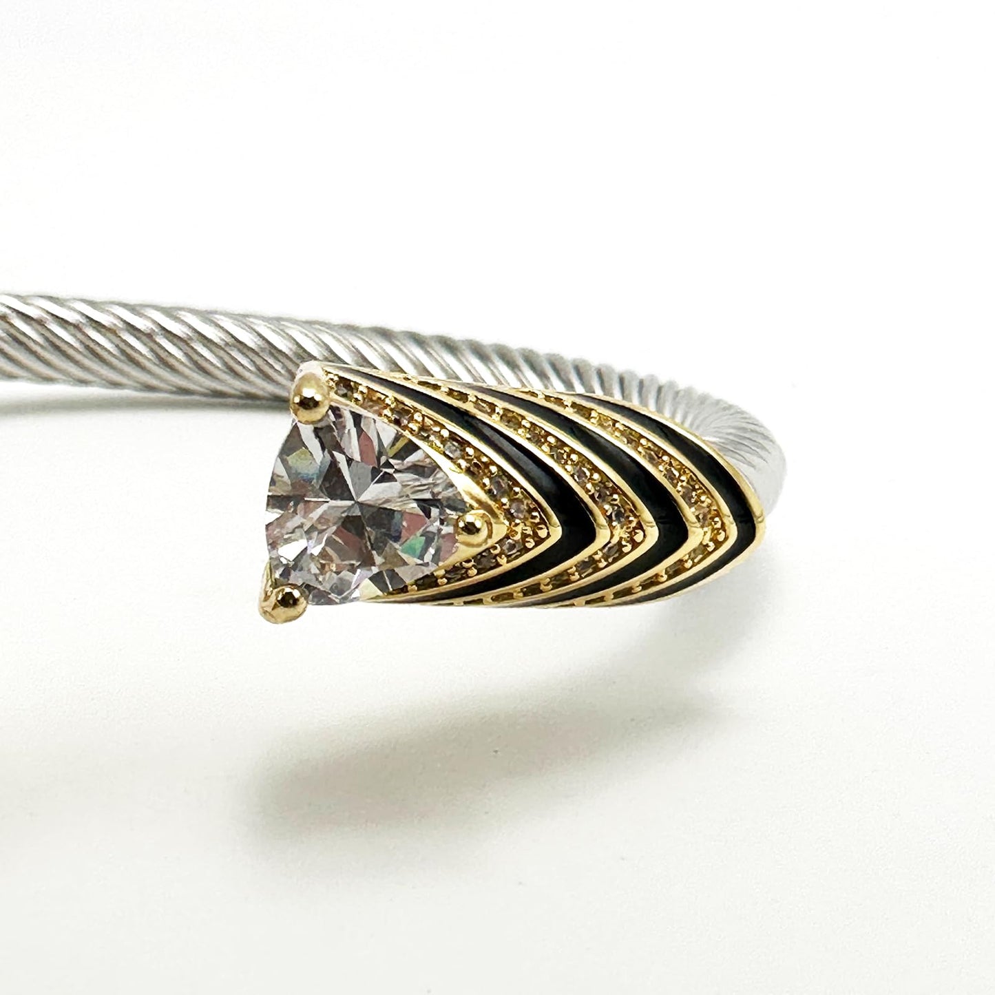 Stainless Steel Twisted Cable Wire Bangle, Crystal Inlaid Open Cuff Bangle Bracelets for Women, Stackable Elegant Jewelry Gift