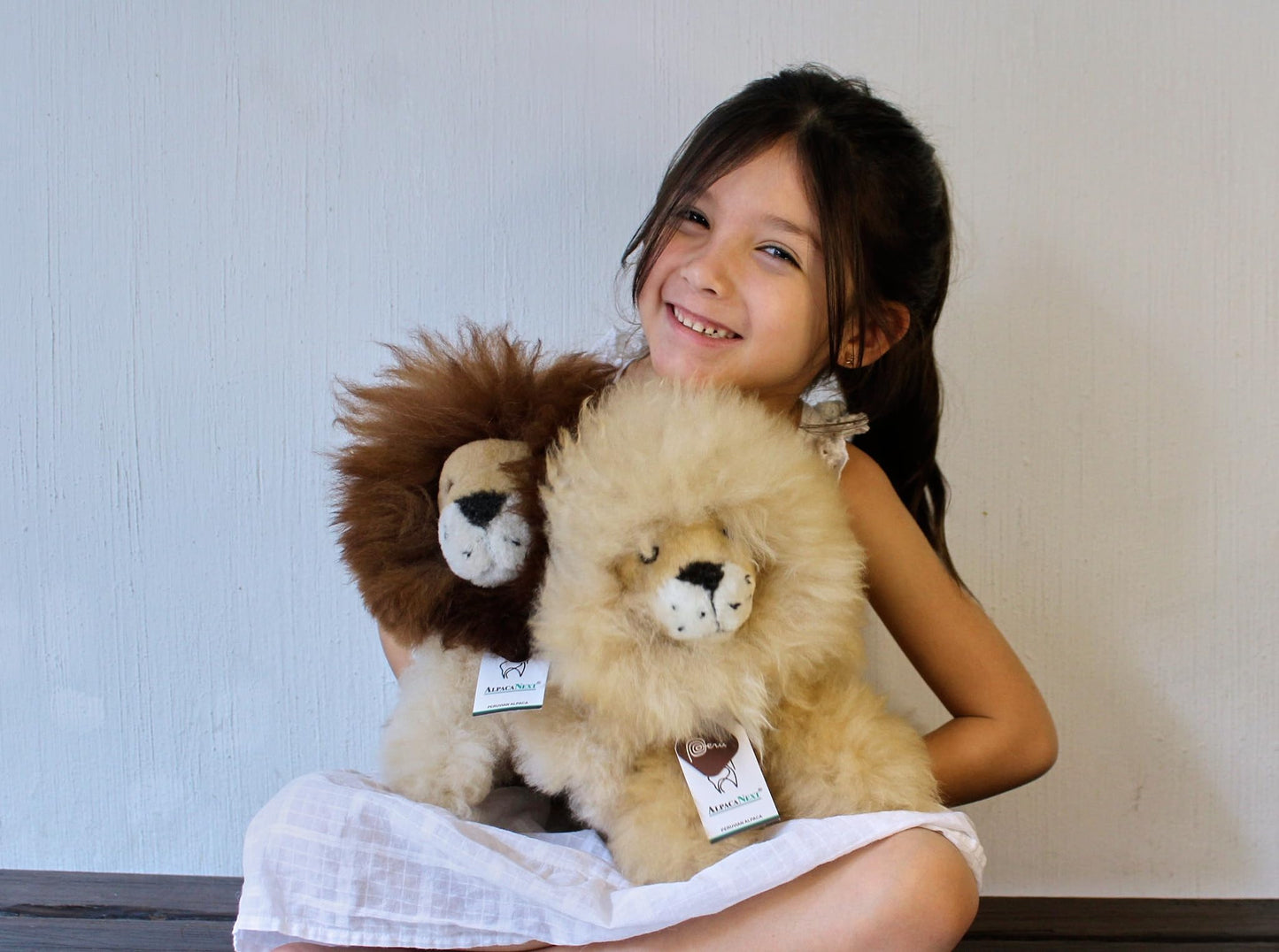 AlpacaNext Lion Handmade on Real Alpaca Wool. Alpaca Stuffed Animal. Soft, Cute and Cuddly Alpaka Plush Toy (11 inches, Beige Mane)