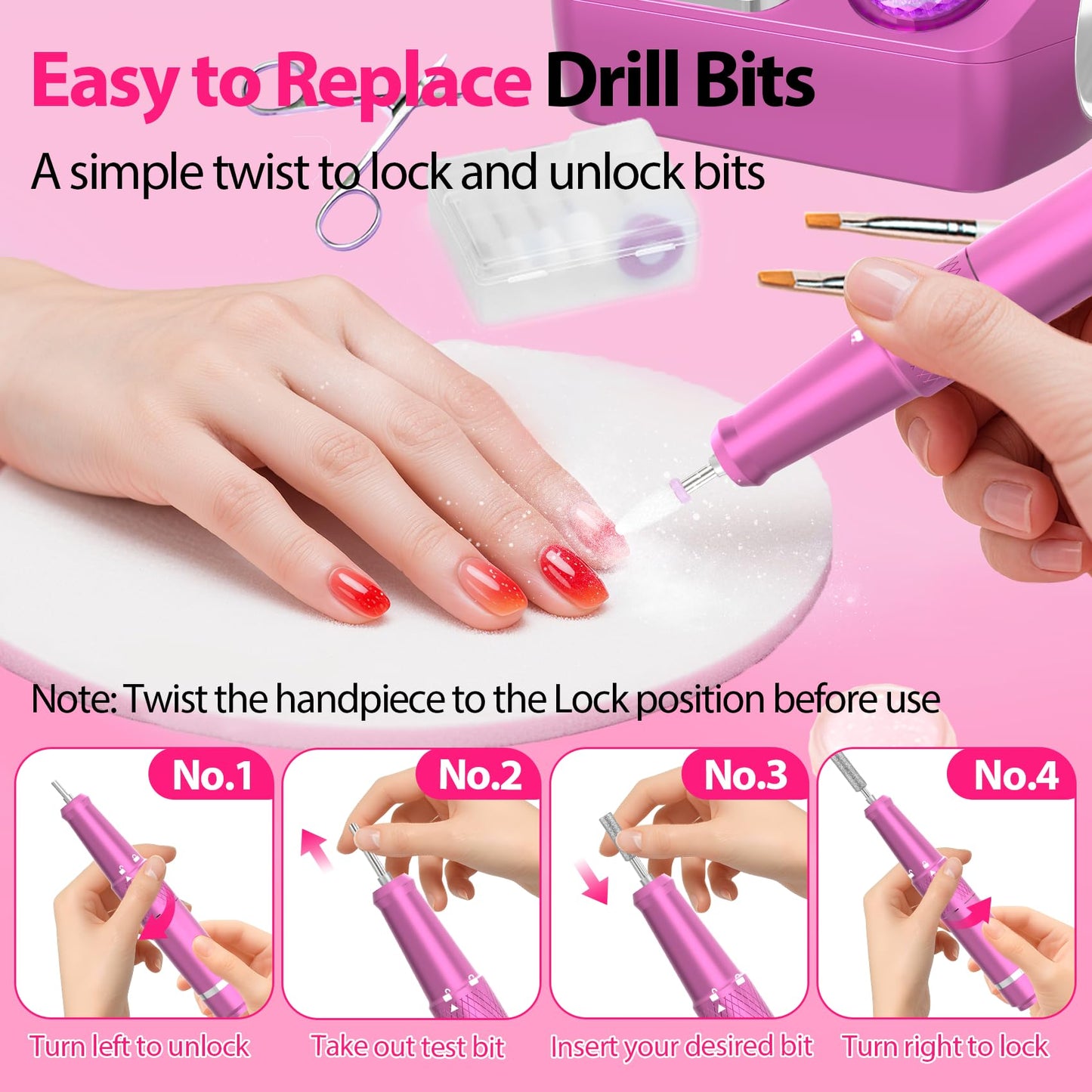 PYVOLA Professional Electric Nail Drill E-File Machine - 45,000 RPM Corded Nail Drills Kit with Low Noise & LED Display for Shaping, Removing & Polishing Acrylic Gel Nails for Salon Home