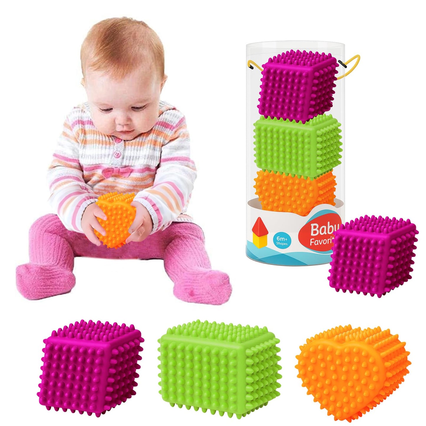 ROHSCE Sensory Balls Baby Teething Toys 6-12 Months, Soft Spiky Textured Multi Ball Set for Boys & Girls 1-3, BPA Free Montessori Tactile Development, 3 Pcs
