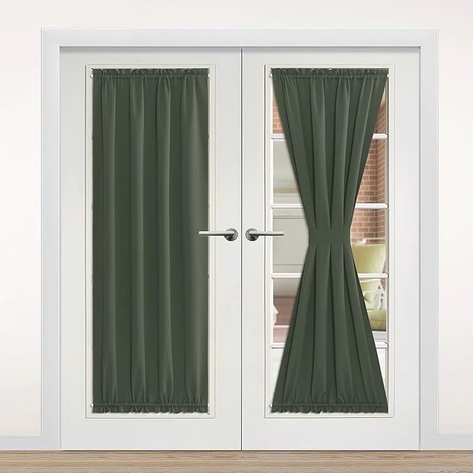 NICETOWN Blackout Curtain for French Door - Thermal Insulated Doorway Curtain, Rod Pocket Farmhouse Window Cover, Single Door Panel, 42 x 80 Inches, 1 Panel, Dark Mallard
