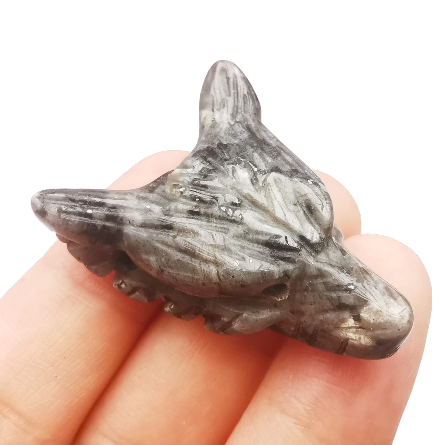 Bacatgem Natural Black Labradorite 1.37 inchs Wolf Head Pocket Crystals and Healing Stone Figurine,Haped DIY-Jewelry Pendant