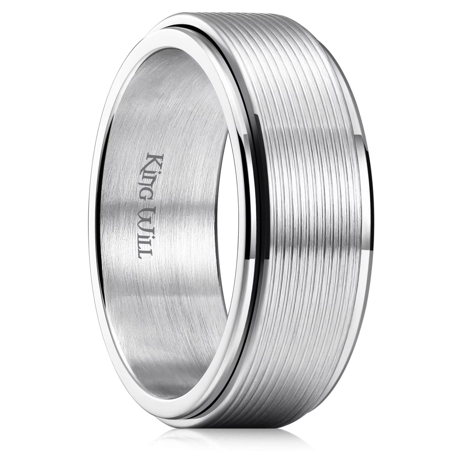 King Will Mens Silver 8mm Groove Spinner Rings Stainless Steel Anxiety Fidget Ring for Women Men Polish Thin Line Groove Wedding Band Fidget Ring Matte Brushed Comfort Fit 11