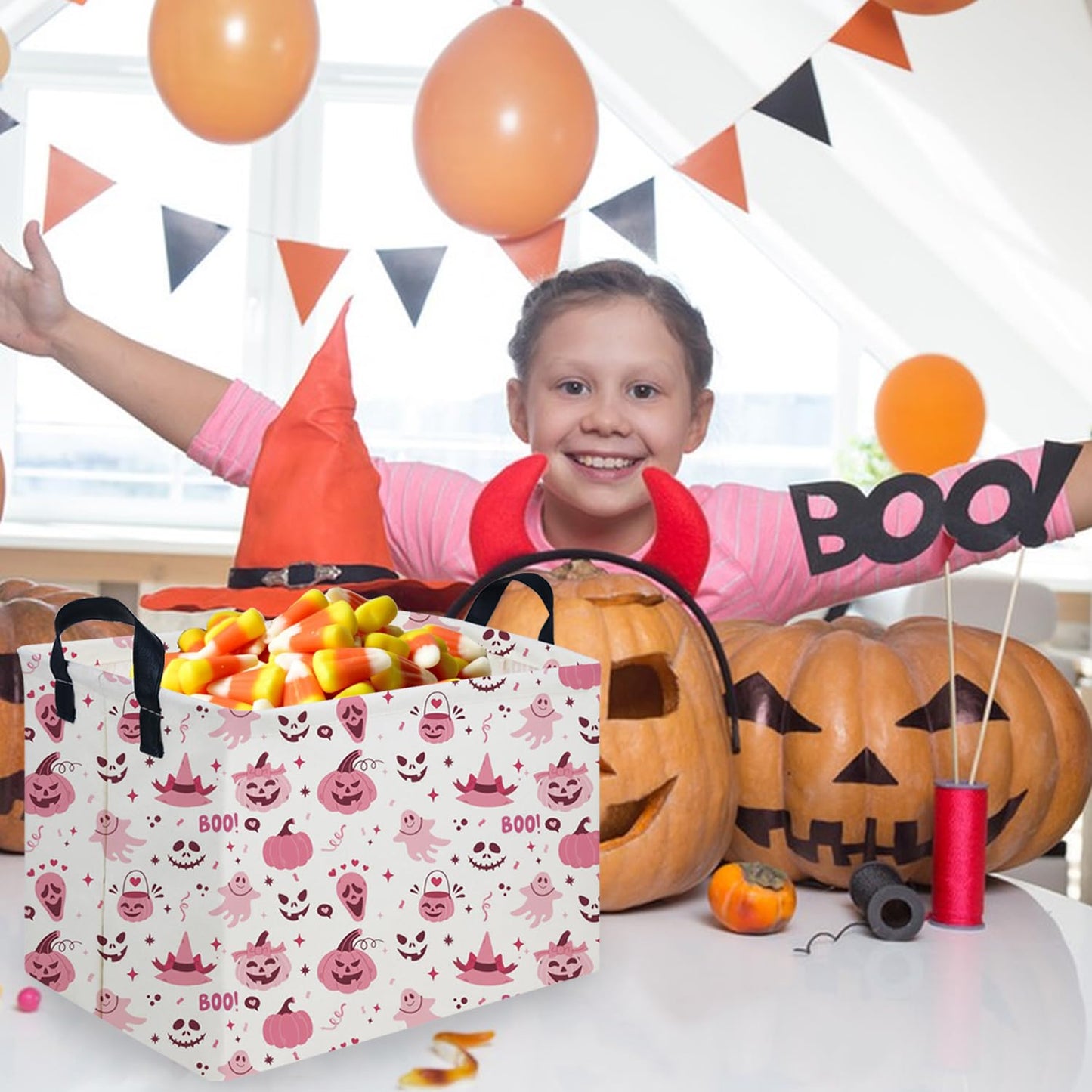 FXOCSHE Rectangular Halloween Basket,Trick or Treat Basket for Boys and Girls,Waterproof collapsible storage box,Halloween Decor,Gift box(Ghost Face Halloween)