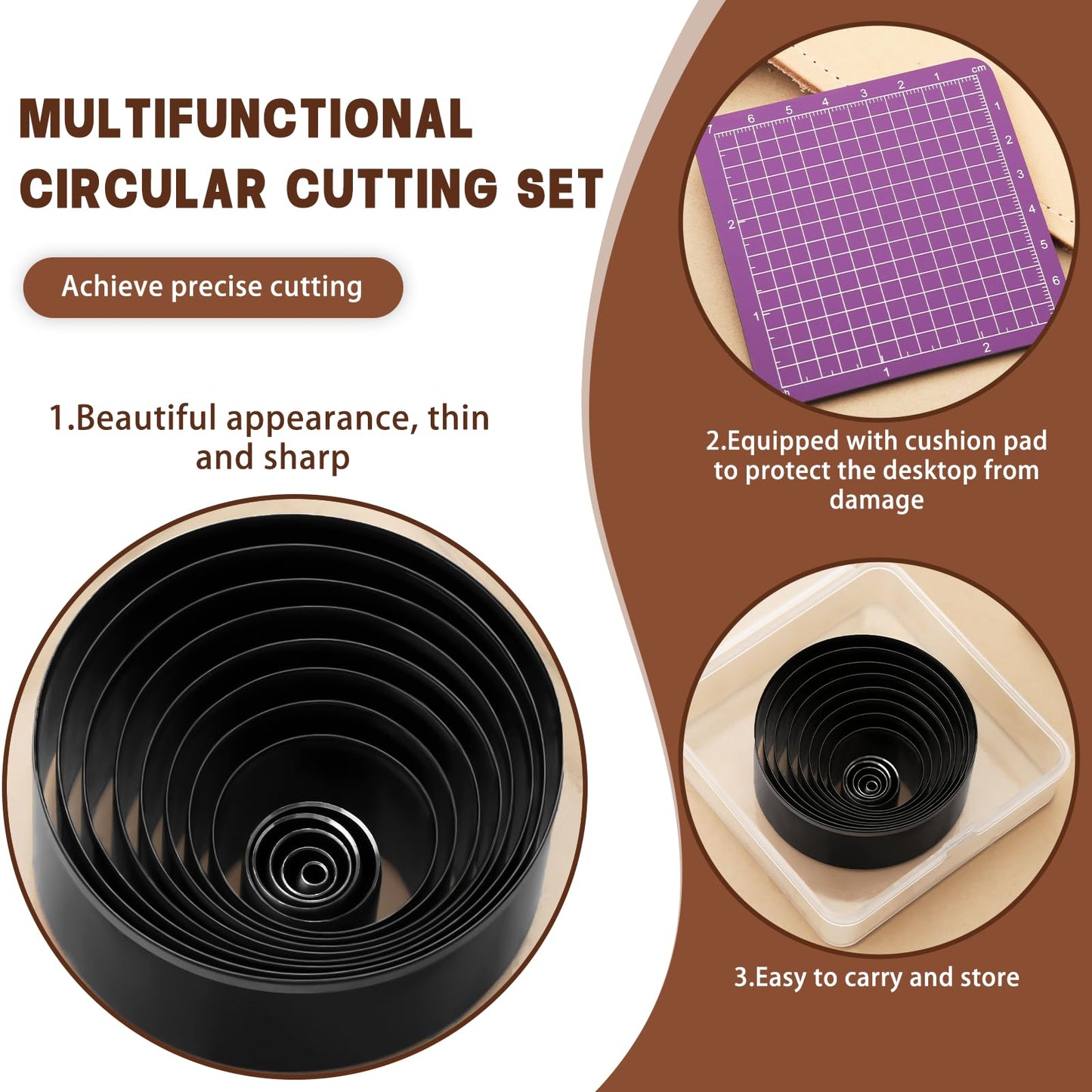 24 Pcs Leather Circle Dies Cutter Tool Set, Hole Punch Tools with 1-15mm 20 25 30 35 40 45 50 55 60 mm Hole Punch, High Carbon Steel Round Craft Punching Tools Kit for DIY Leather Crafts