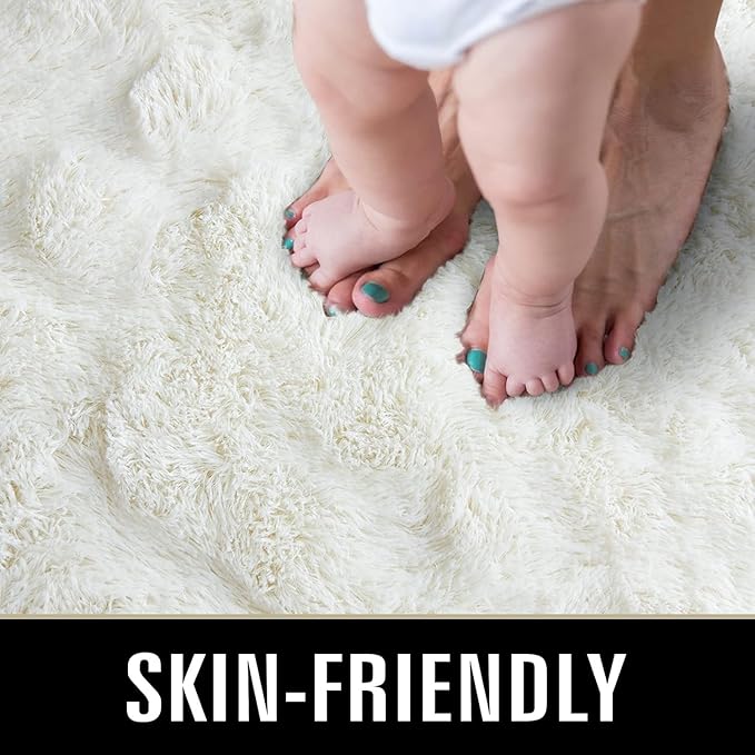 TWINNIS Super Soft Shaggy Rugs Fluffy Carpets 9x11 Feet, Indoor Modern Plush Area Rugs for Living Room Bedroom Kids Room Nursery Home Decor, Upgrade Anti-Skid Fuzzy Rug, Cream White