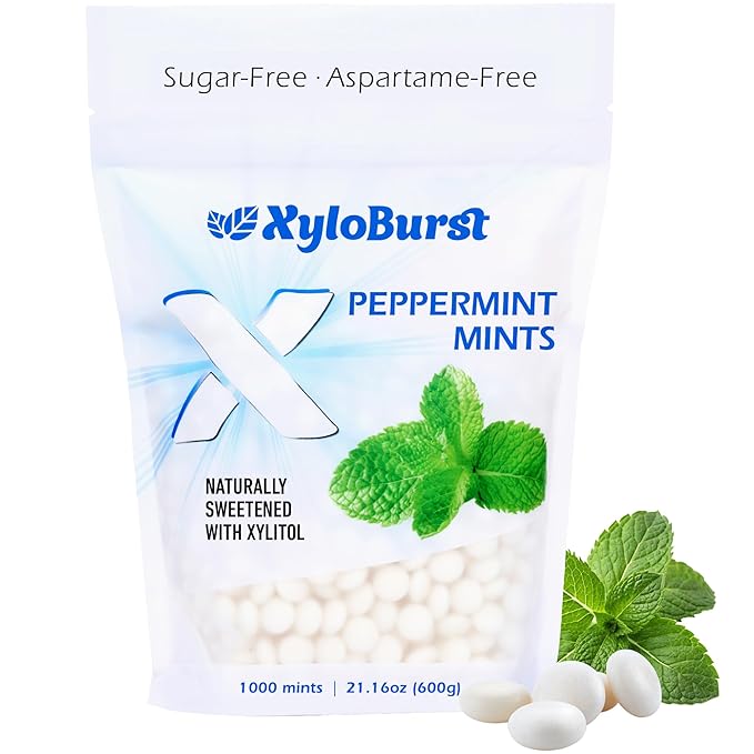 XyloBurst Xylitol Mints - Sugar Free Mints with Xylitol Candy - Aspartame Free, Gluten Free, Vegan & Keto Friendly Peppermint -1000 Count Bag
