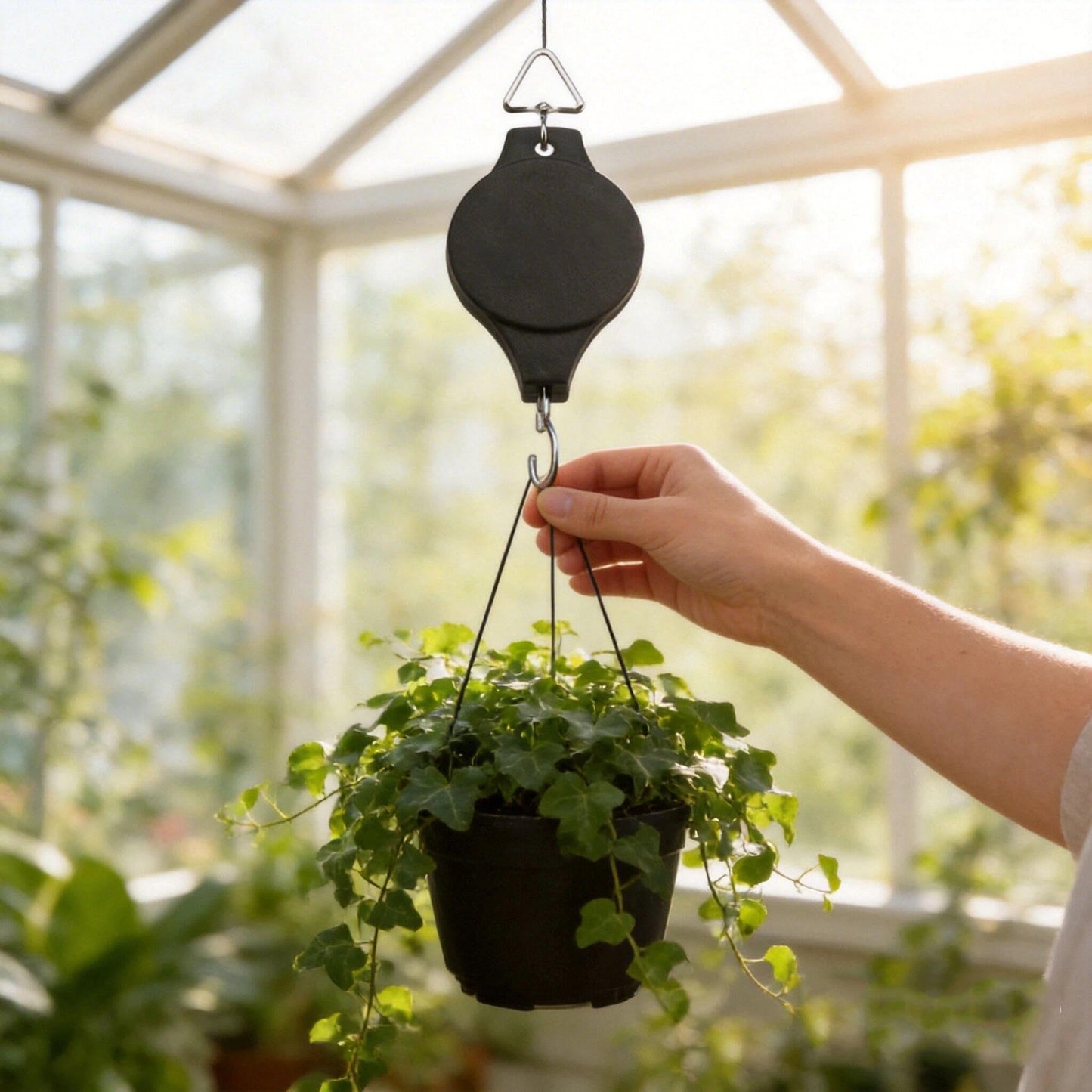 DKUWBJAS Retractable Plant Hanger Heavy Duty - Adjustable Hanging Height for Flower Baskets, Planters & Bird Feeders on Patio, Balcony - Strong Pulley System - 2-Piece Set
