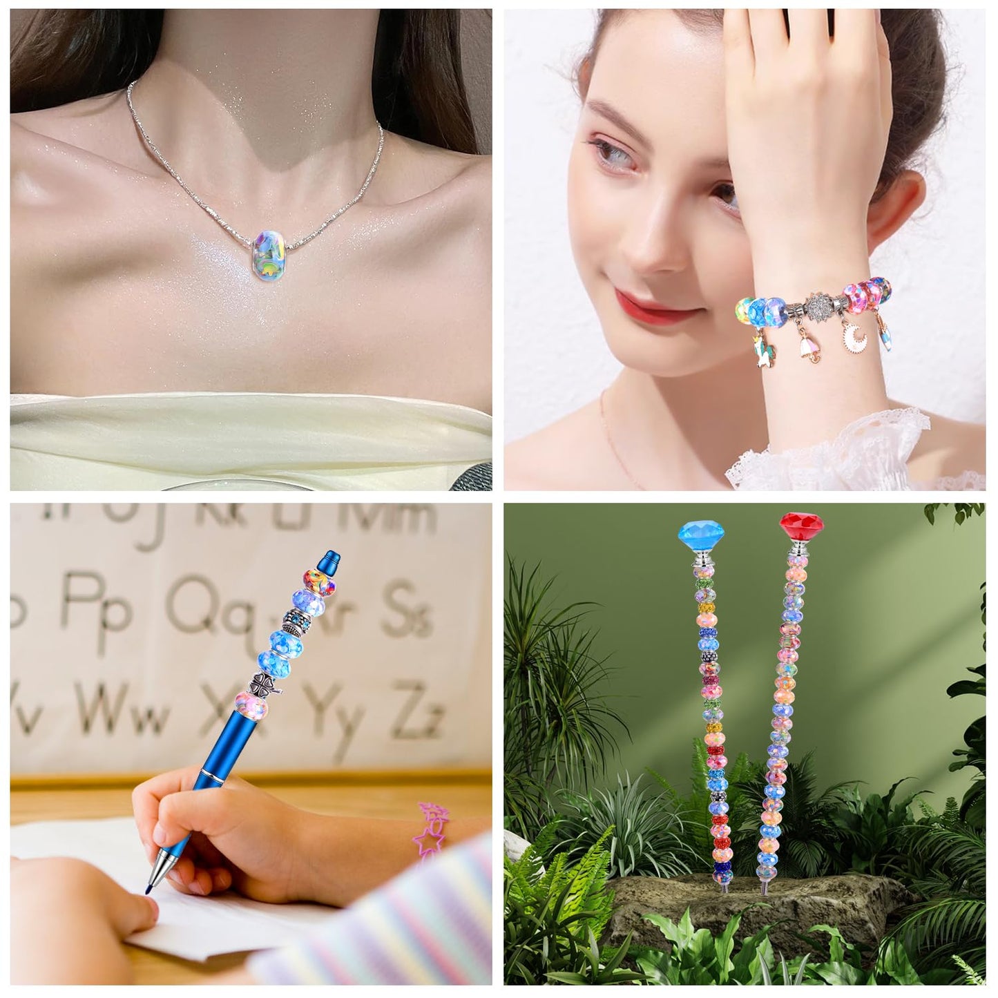 AIPRIDY Girls' Lucky Lover Amber Beads, Big Hole Spacer European Craft Beads for DIY Charms Bracelet Jewelry Making (Fishscale Silver Core)