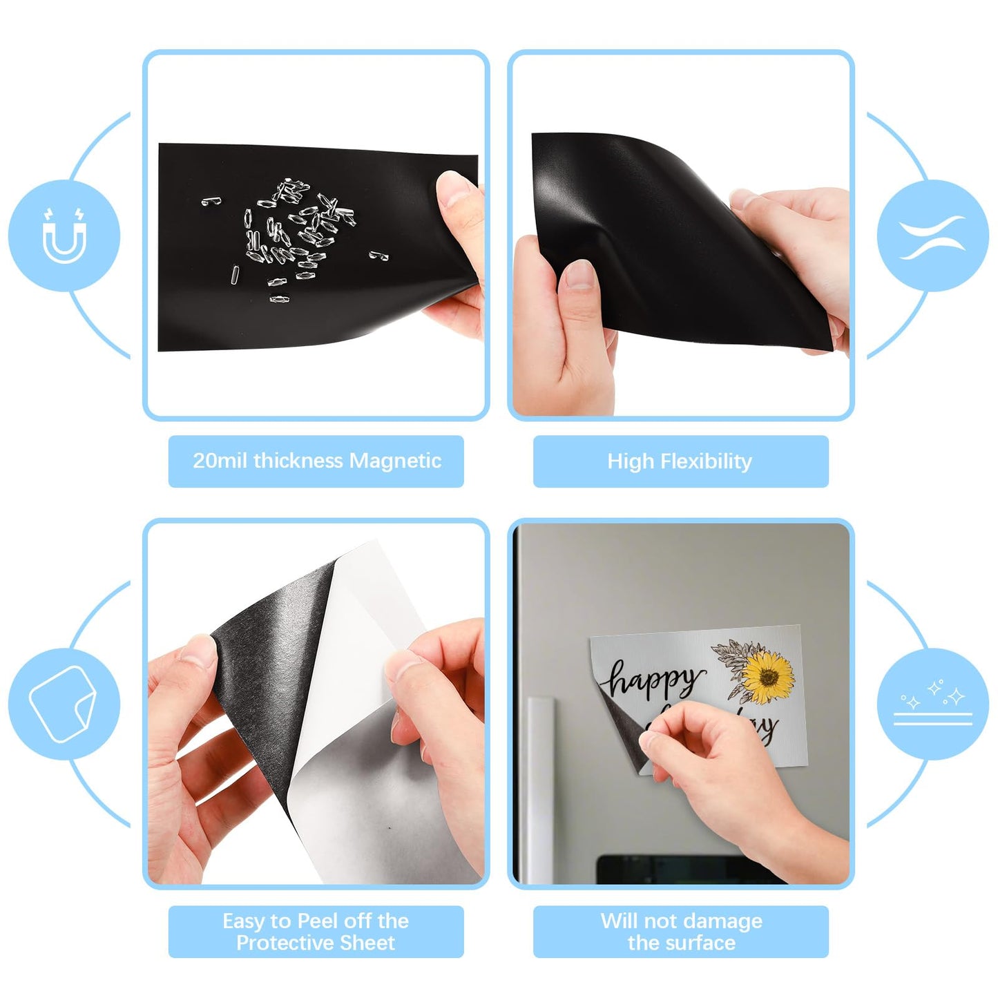 AiDiYGECO 16pcs Cuttable Magnetic Sheets with Adhesive Backing 8X10 INCH Flexible Peel and Sticker Magnet Sheets for Crafts (8X10 INCH)