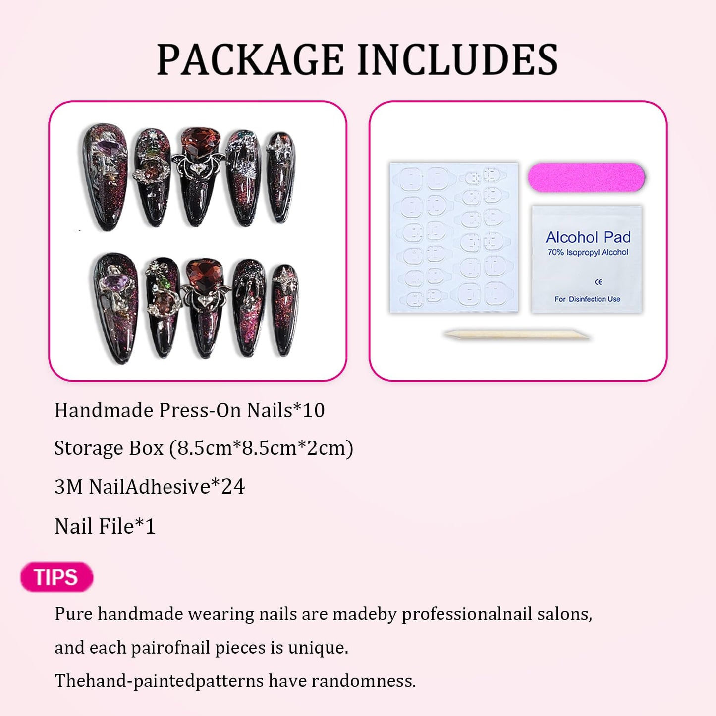 Handmade Press on Nails Medium Almond Fake Nail Halloween 3D Spider and Silver Spider Web Designs Black French Tip Stick on Nails Red Heart Thick False Nails for Women (S)