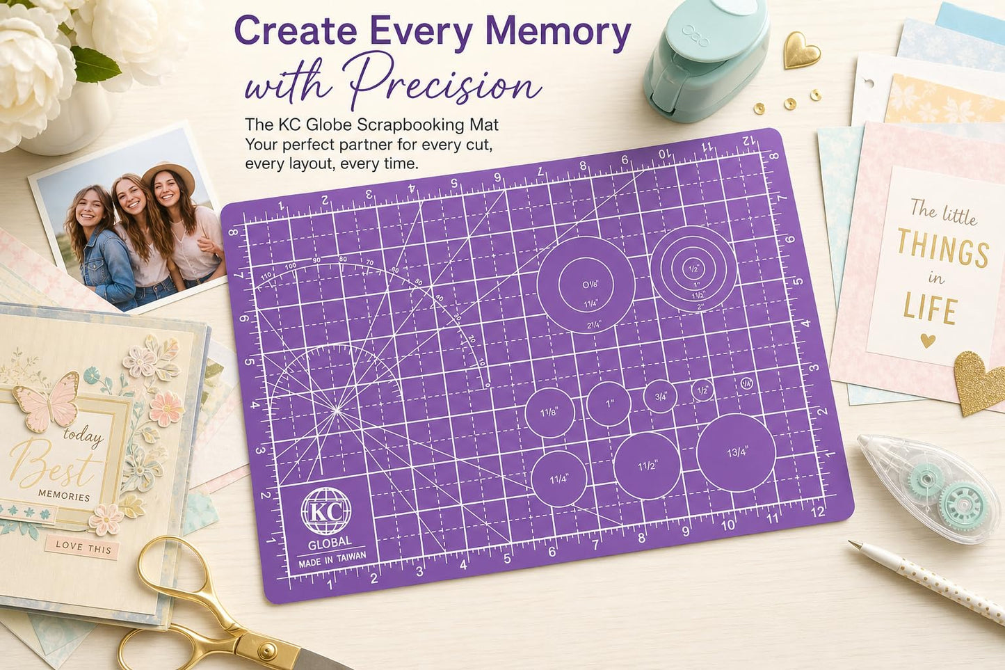 KC GLOBAL A4 (13"x9") Professional Grade Self-Healing Double-Sided PVC Cutting Mat (Purple) - Odor-Free, Eco-Friendly, Non-Slip, Premium Desk Mat for DIY, Crafting, Model Building and Art Projects